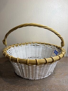 14" Easter Plastic Willow Basket Brown/ White - Spritz